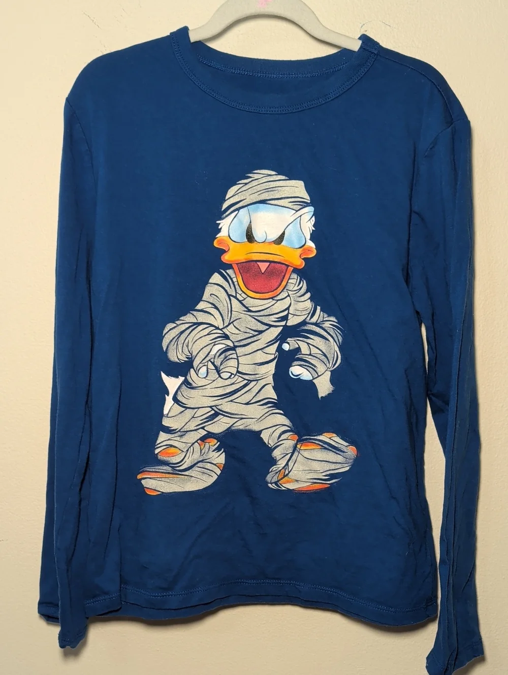 Disney x Gap Kids Donald Duck Mummy Halloween T-shirt Blue White Cotton Size L